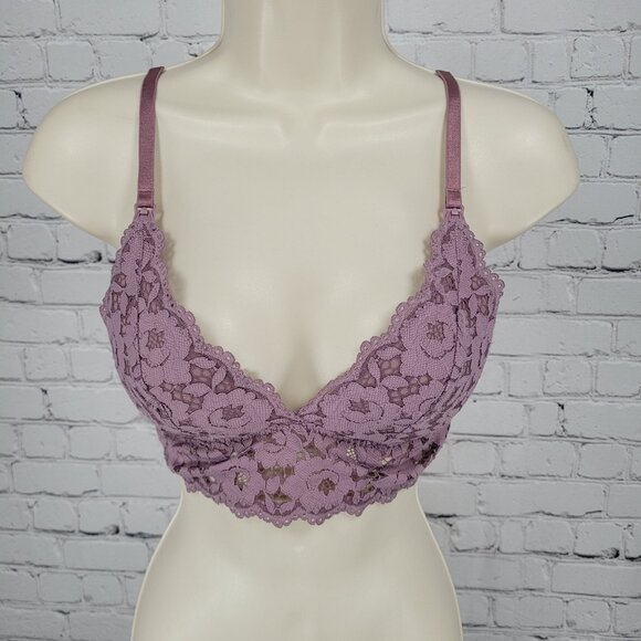 NWT Momanda Orchid Rose Purple Lace Lightly Padded Nursing Bra Size 32C - Picture 1 of 10